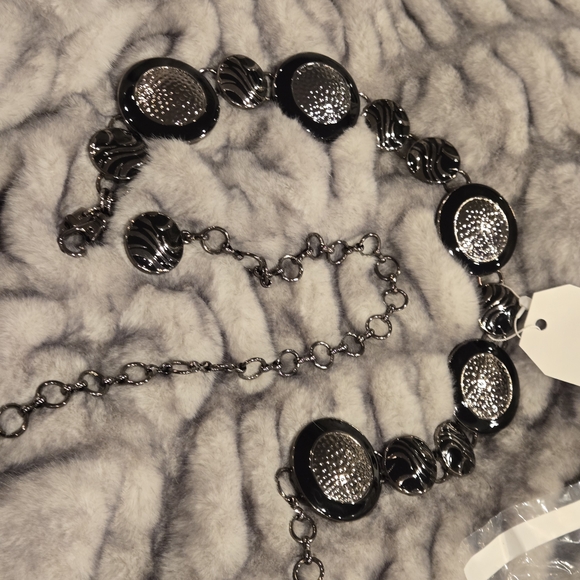 Chico’s Black Silver Tone Disc Chain Belt Adjustable Statement main image 10